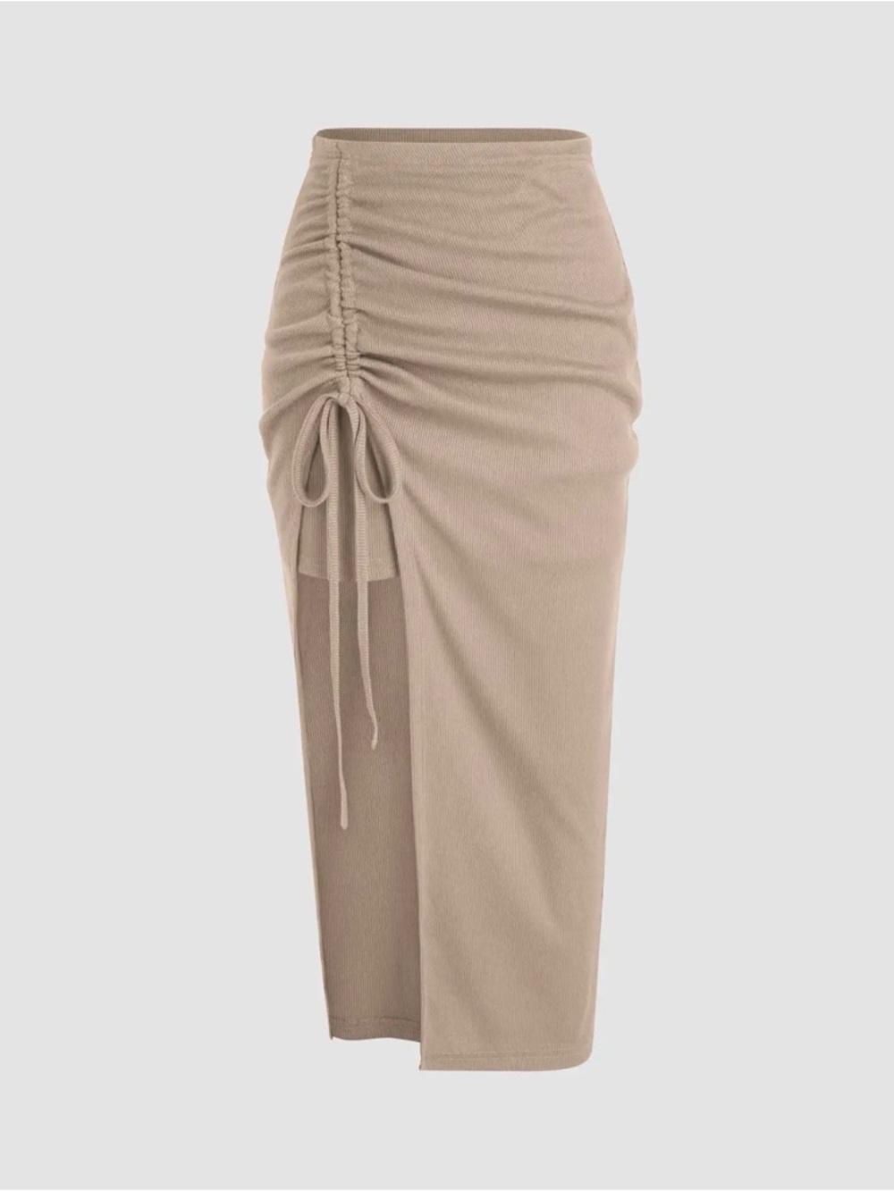 Cider Taupe Ruched Side-Tie Midi Skirt